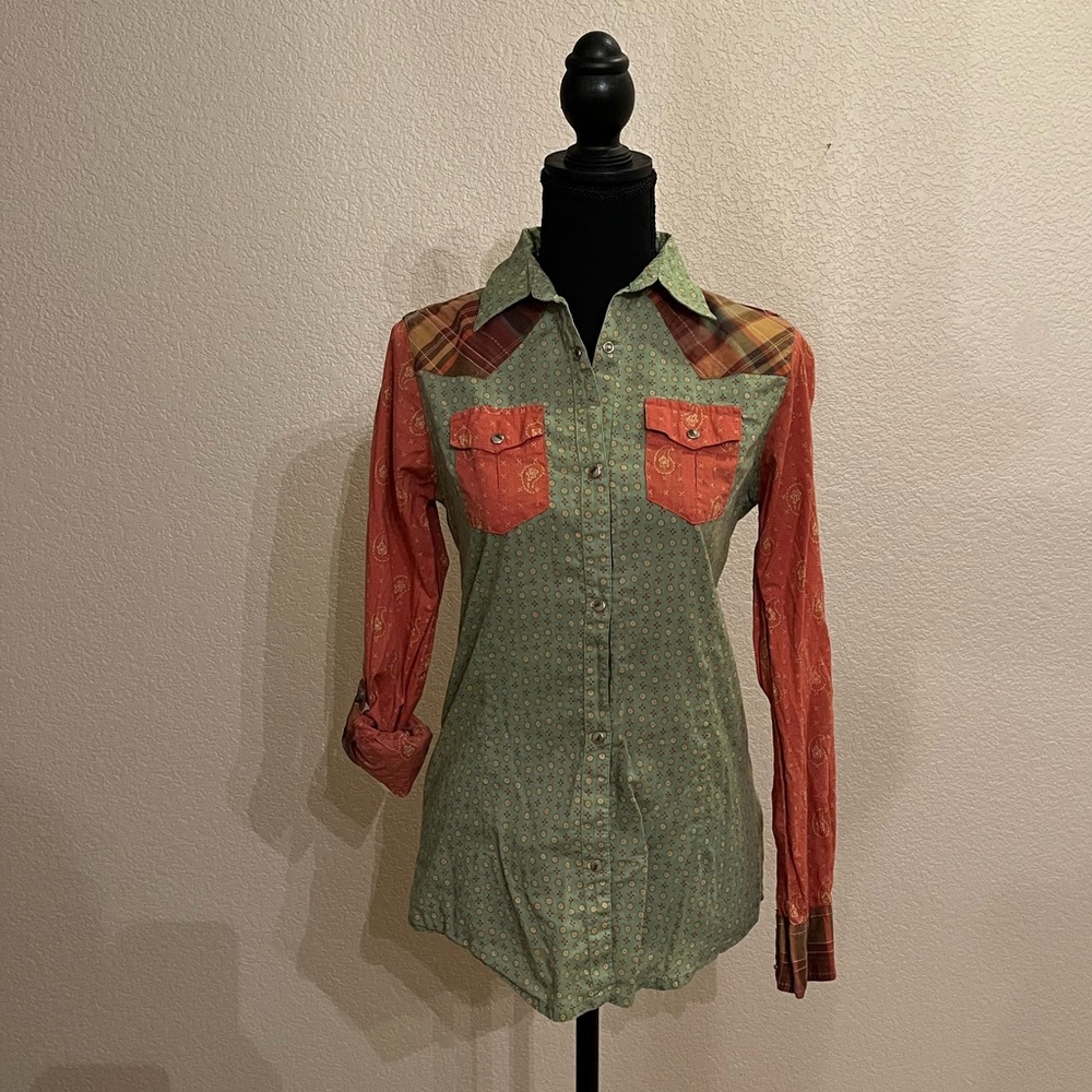 Wrangler Green Button Down Shirt Long Sleeve